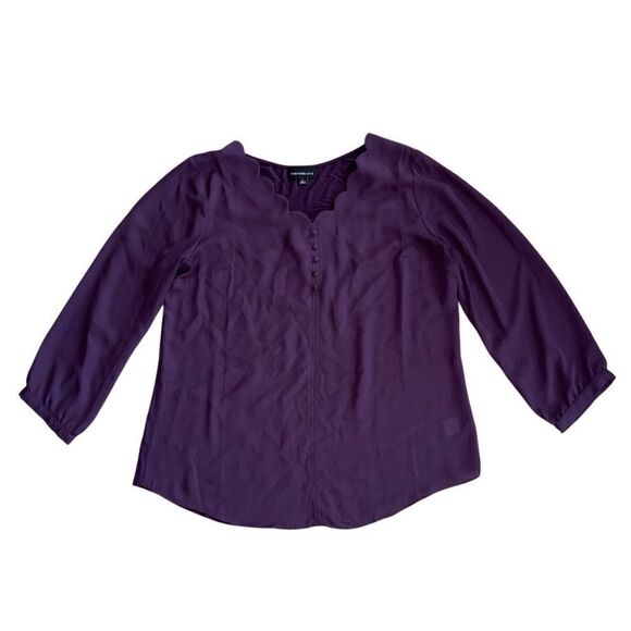 Fortune & Ivy Devora Scallop Detail Mixed Material Blouse Purple Size Large - Picture 4 of 9